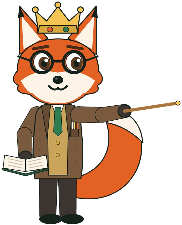 Professor Rex, the StudyWalks fox, pointing to the College Composition course